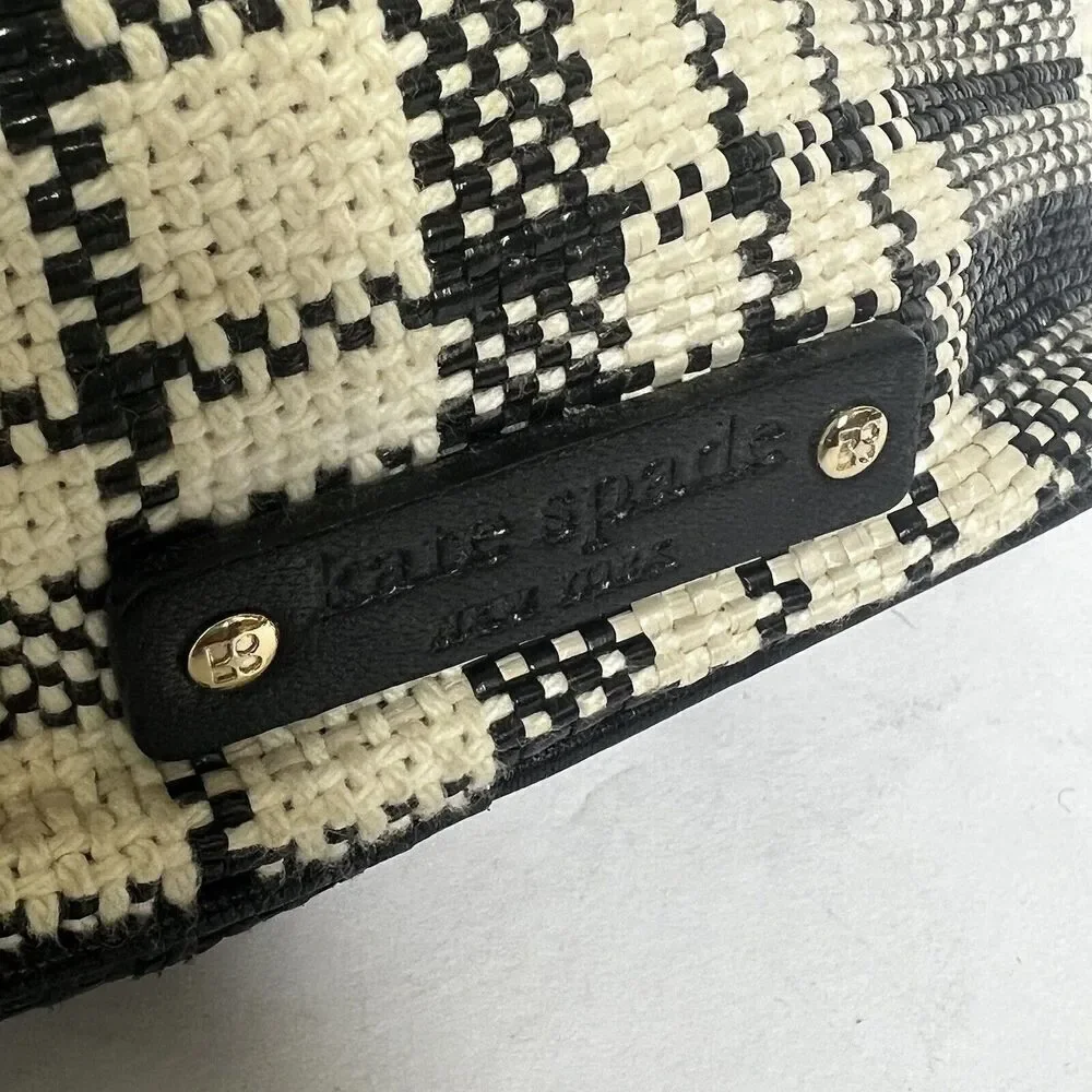 Kate Spade Small Black Cream Plaid Check Bow Plaid Purse Bag Double Handles